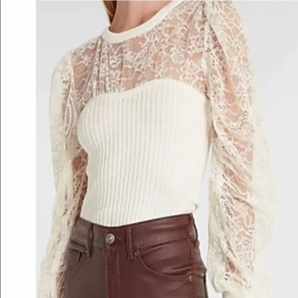 Express Off White Lace Arms Chest Sweater Blouse Top XS